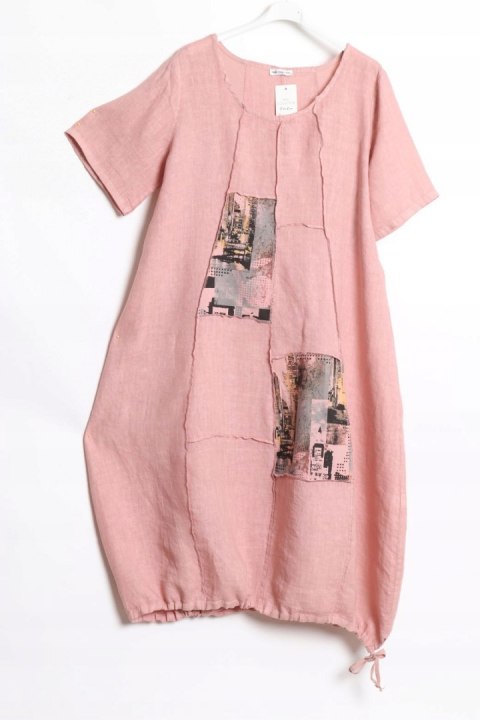ITALY sukienka OVERSIZE róż LEN 46/48/50/52