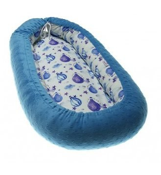 SuperMami Kojec MINKY bawełna dla noworodka " Baby nest " - balony/niebieski
