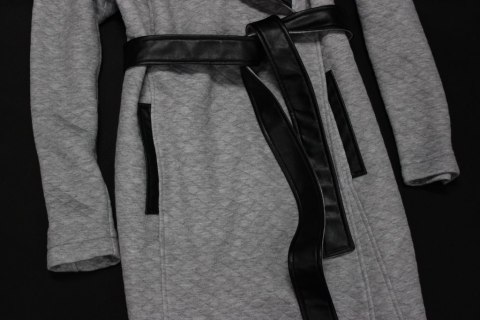 PŁASZCZ szary melanż wstawki skóra 46/48