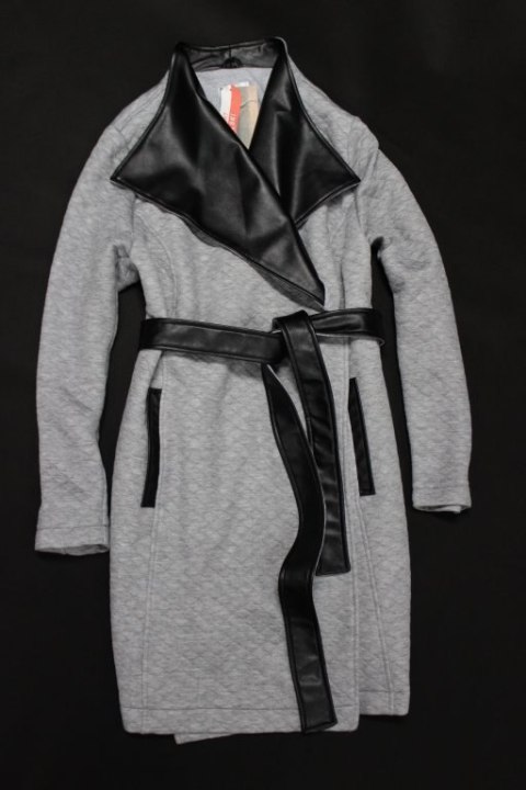 PŁASZCZ szary melanż wstawki skóra 46/48