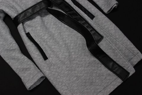 PŁASZCZ szary melanż wstawki skóra 48/50