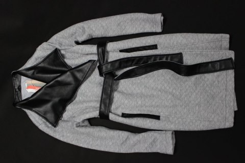 PŁASZCZ szary melanż wstawki skóra 48/50