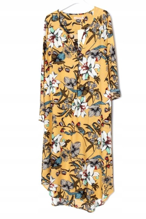 KOSZULOWA sukienka OVERSIZE miodowa KWIATY 44/46