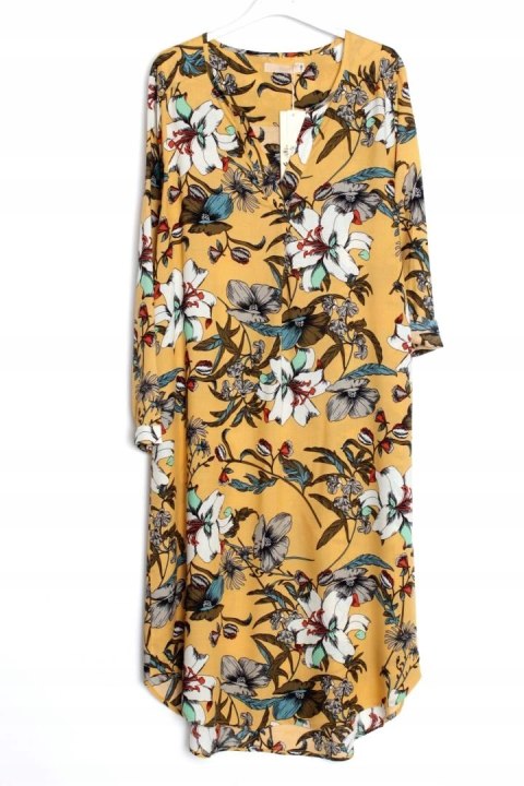 KOSZULOWA sukienka OVERSIZE miodowa KWIATY 44/46
