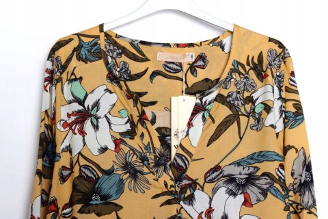 KOSZULOWA sukienka OVERSIZE miodowa KWIATY 44/46