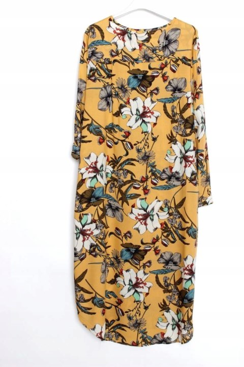 KOSZULOWA sukienka OVERSIZE miodowa KWIATY 44/46