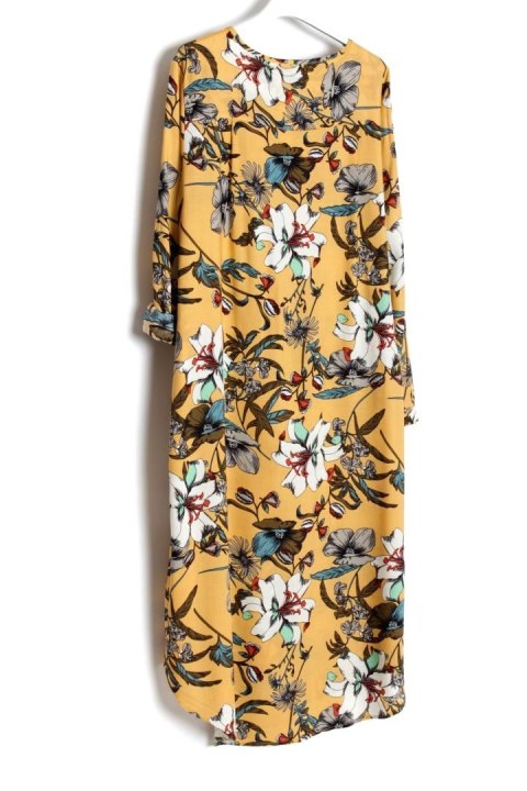 KOSZULOWA sukienka OVERSIZE miodowa KWIATY 44/46