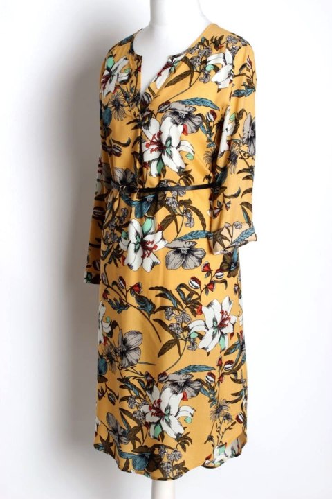 KOSZULOWA sukienka OVERSIZE miodowa KWIATY 44/46