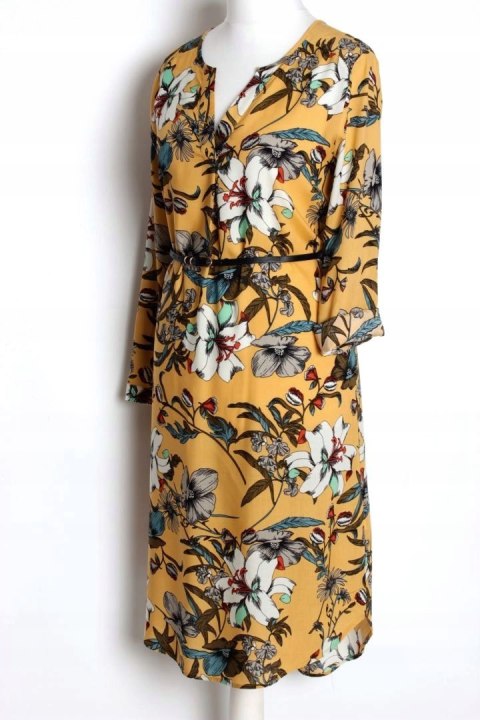 KOSZULOWA sukienka OVERSIZE miodowa KWIATY 44/46