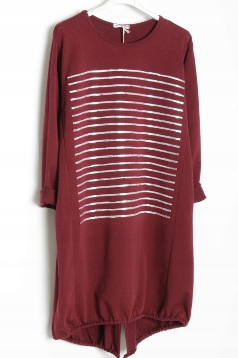 SUKIENKA oversize BORDO nadruk srebro r 44/46/48