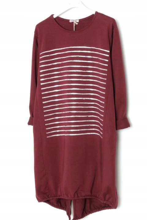 SUKIENKA oversize BORDO nadruk srebro r 44/46/48