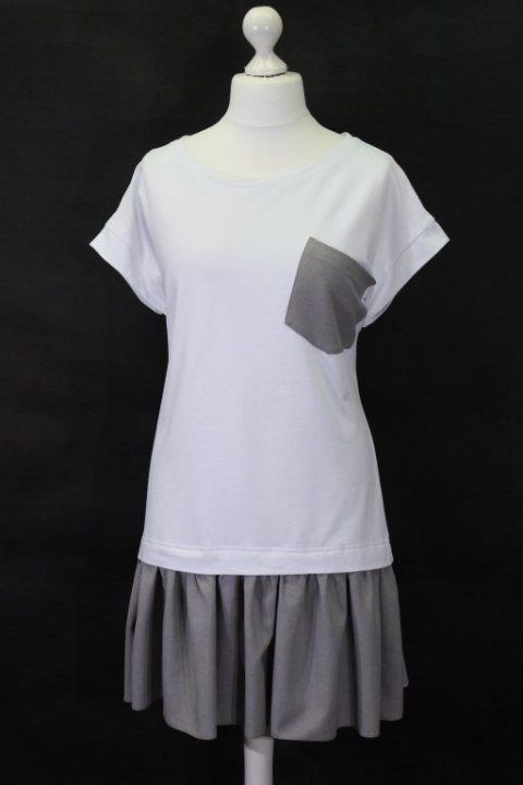 TUNIKO SUKIENKA BIEL SZARA dziewczęca 42/44/46