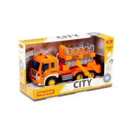 Polesie 89748 Samochód City z podnośnikiem pomarańczowy ze światłem i dźwiękiem w pudełku