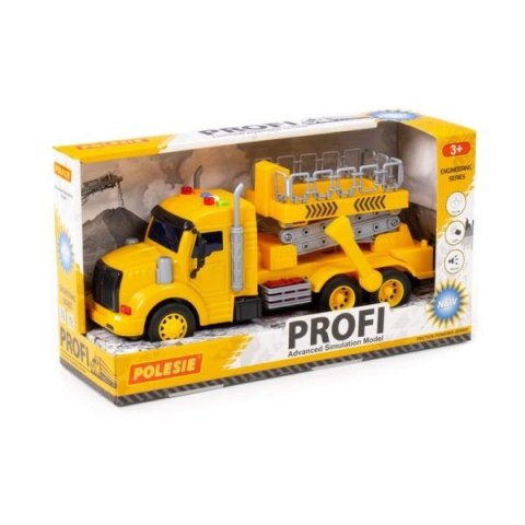 Polesie 89786 "Profi" samochód z podnośnikiem inercyjny, żółty, ze światlem i dźwiekiem w pudelku