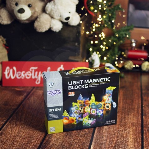 WOOPIE Klocki Magnetyczne Tor Kulkowy Świetlny Kulodrom 75 el.