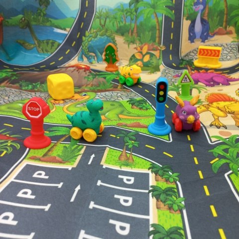 WOOPIE BABY Mata Droga dla Samochodzików Zestaw Dinozaury Auta + Znaki Drogowe