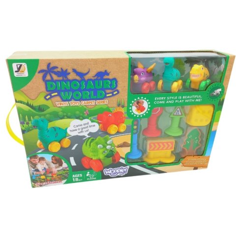 WOOPIE BABY Mata Droga dla Samochodzików Zestaw Dinozaury Auta + Znaki Drogowe