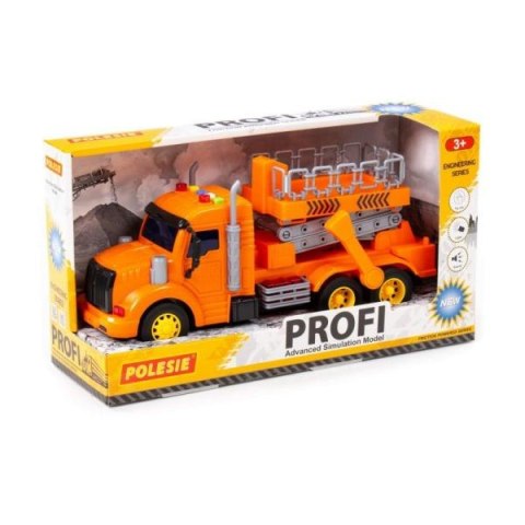 Polesie 89779 "Profi" samochód z podnośnikiem inercyjny, pomarańczowy, ze światlem i dźwiekiem w pudelku