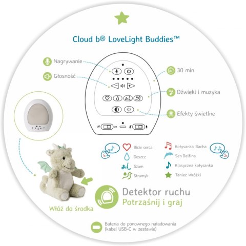 CLOUD B CLTT-7701 Szumiący Smok z czujnikiem ruchu i pozytywką zielony