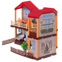 Domek dla lalek willa czerwony dach oświetlenie mebelki i lalki 39,5cm