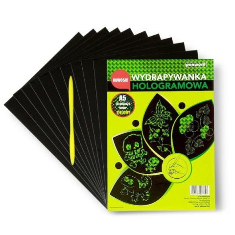 Wydrapywanka hologramowa A5 (10 arkuszy) zielona + rylec