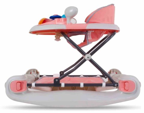 Chodzik kołyska z kierownicą - różowo szary