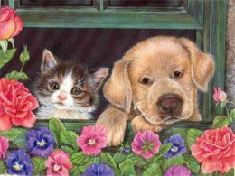 Diamentowa mozaika Pies i kot w oknie 60435