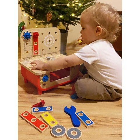 TOOKY TOY Drewniany Warsztat Stół Blat z Narzędziami 31 el.