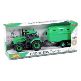 Polesie 91482 Traktor Progress z przyczepą do przewozu zwierząt zielony