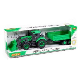Polesie 91826 Traktor + ładowarka Progress zielony z przyczepą burtową