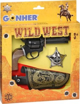 Rewolwery kowbojskie z kaburą 2 sztuki + odznaka GONHER 202/0 pistolety