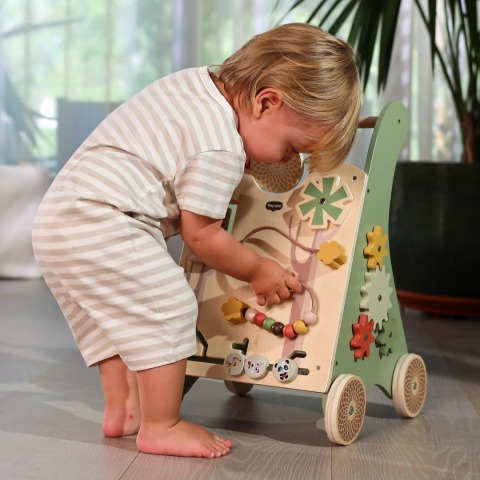 Drewniany edukacyjny chodzik-pchacz 2w1 - Boho Chic