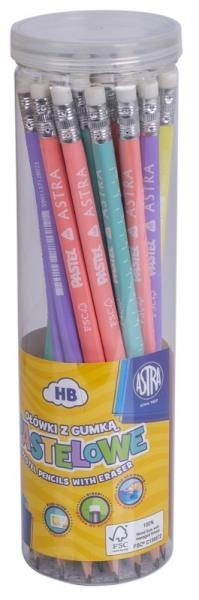 Ołówki pastelowe HB z miarką i gumką p.36 mix cena za 1 sztukę ASTRA