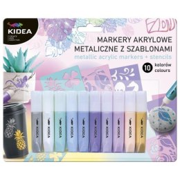 Markery akrylowe metaliczne 10 kolorów z szablonami Kidea