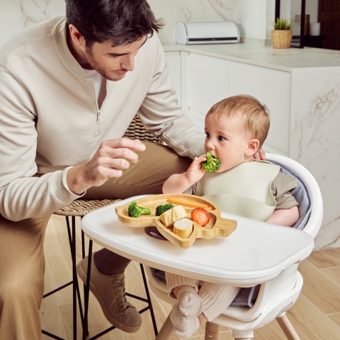 Drewniany talerzyk z przyssawką i przegródkami do karmienia metodą BLW ECO-friendly - Ptaszek