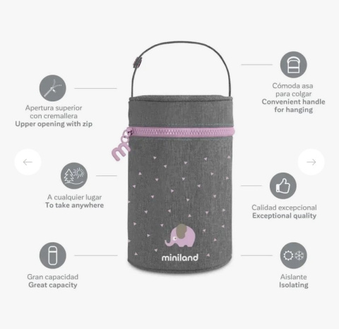 Miniland Termoopakowanie Azure-Rose na termos/butelkę 700ml - szary/niebieski