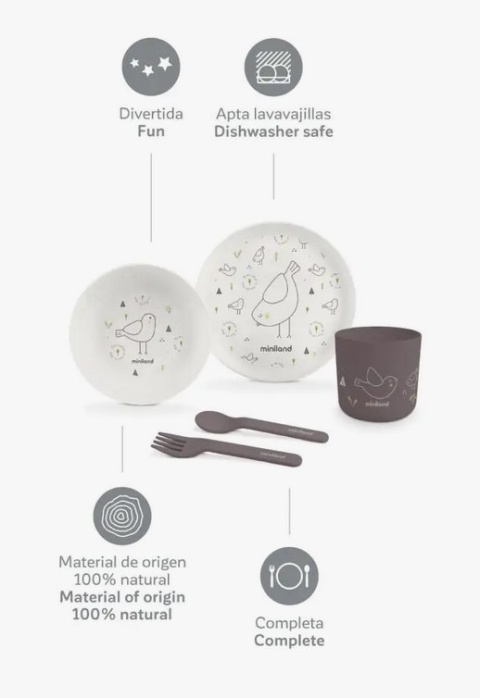Miniland Zestaw stołowy 5-częściowy ECO-friendly - Pisklę