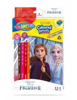 Kredki ołówkowe trójkątne 12 sztuk 13 kolorów + temperówka Colorino Kids Frozen Kraina Lodu