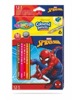 Kredki ołówkowe trójkątne 12 sztuk 13 kolorów + temperówka Colorino Kids Spiderman