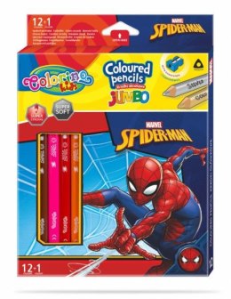 Kredki ołówkowe trójkątne JUMBO 12 sztuk 13 kolorów + temperówka Colorino Kids Spiderman