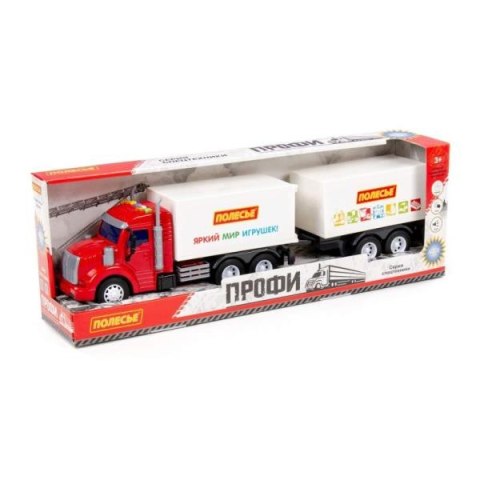Polesie 92571 "Profi", samochód-ciężarówka z przyczepą inercyjny (ze światłem i dźwiękiem) (czerwono-biały) (w pudełku)