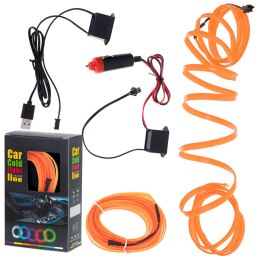 Oświetlenie ambientowe LED do samochodu / auta USB / 12V taśma 5m pomarańczowa