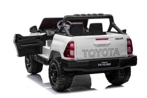 Toyota Hilux na akumulator dla dzieci Biały Pickup + Napęd 4x4 + Pilot + 2 bagażniki