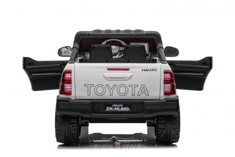 Toyota Hilux na akumulator dla dzieci Biały Pickup + Napęd 4x4 + Pilot + 2 bagażniki