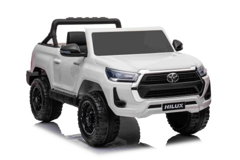 Toyota Hilux na akumulator dla dzieci Biały Pickup + Napęd 4x4 + Pilot + 2 bagażniki
