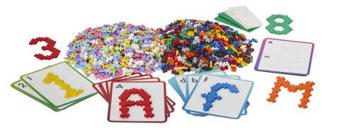 Plus-Plus, Mini Mix 2000 szt. ABC 123 - 4 płytki , 80 zadań kart pracy Learn to build