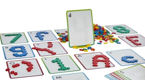 Plus-Plus, Mini Mix 2000 szt. ABC 123 - 4 płytki , 80 zadań kart pracy Learn to build