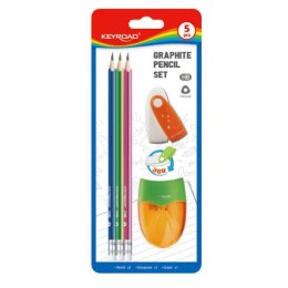 Zestaw szkolny 5 elementów (3 ołówki, gumka i temperówka) KEYROAD