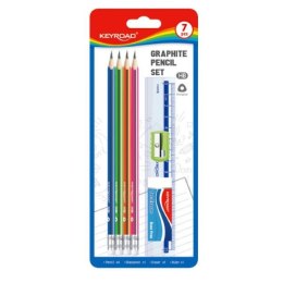 Zestaw szkolny 7 elementów (4 ołówki, linijka, gumka i temperówka) KEYROAD