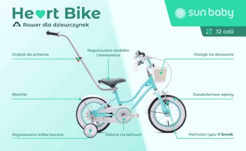 Rowerek dla dziewczynki 12 cali Heart bike - miętowy